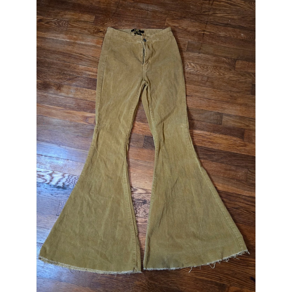 L&B Lucky & Blessed High Rise Flare Corduroy Pants Mustard Tan Boho Y2K Size 4
